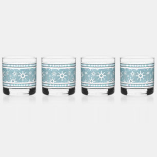 Southwest Winter Blue and White Snowflakes Whiskey Glass