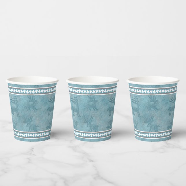 Southwest Winter Deer and Pine Trees Design Blue Paper Cups (Multi)