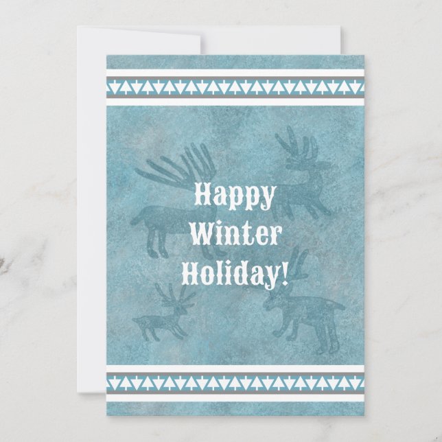 Southwest Winter Deer Blue Flat Holiday Greeting  (Front)
