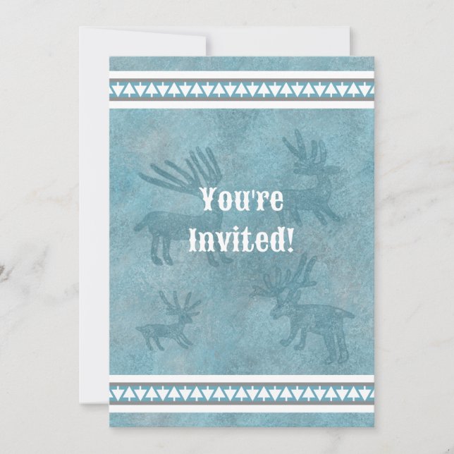 Southwest Winter Deer Blue Flat Holiday Invitation (Front)