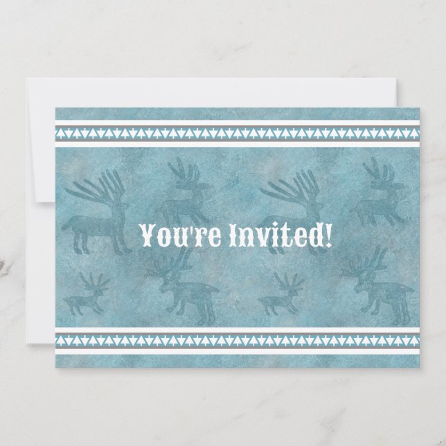 Southwest Winter Deer Blue Flat Invitation  (Front)