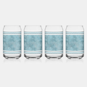 Southwest Winter Deer Petroglyphs Blue and White Can Glass