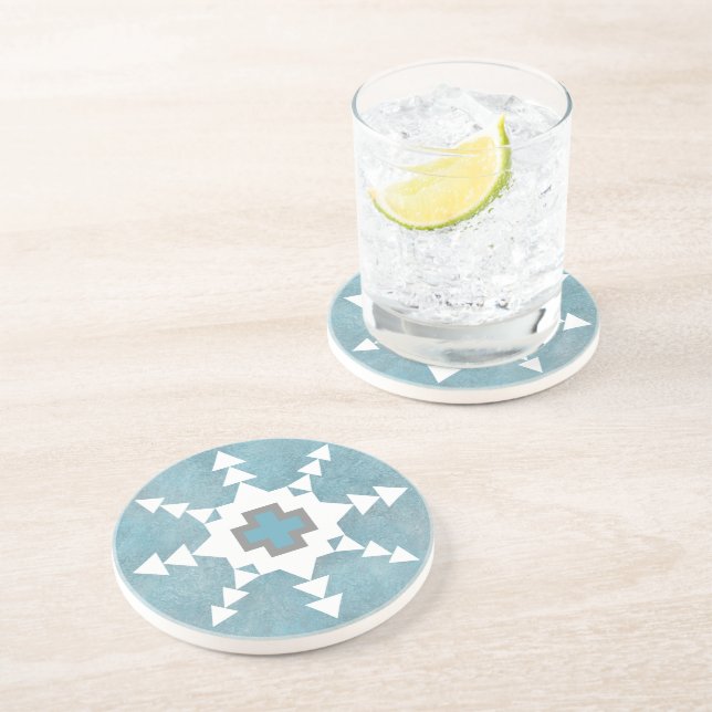 Southwest Winter Geometric Snowflake Design Coaster (Side)