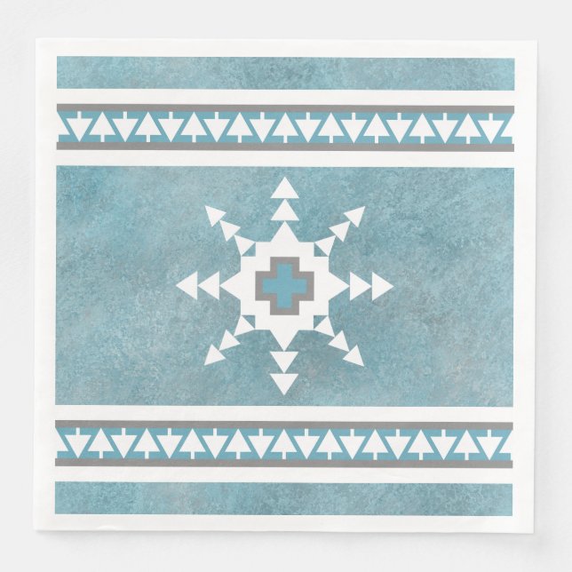 Southwest Winter Geometric Snowflakes Blue Napkin (Front)
