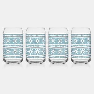 Southwest Winter Snowflakes Blue and White Can Glass