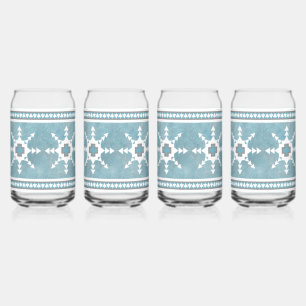Southwest Winter Snowflakes Blue and White Can Glass