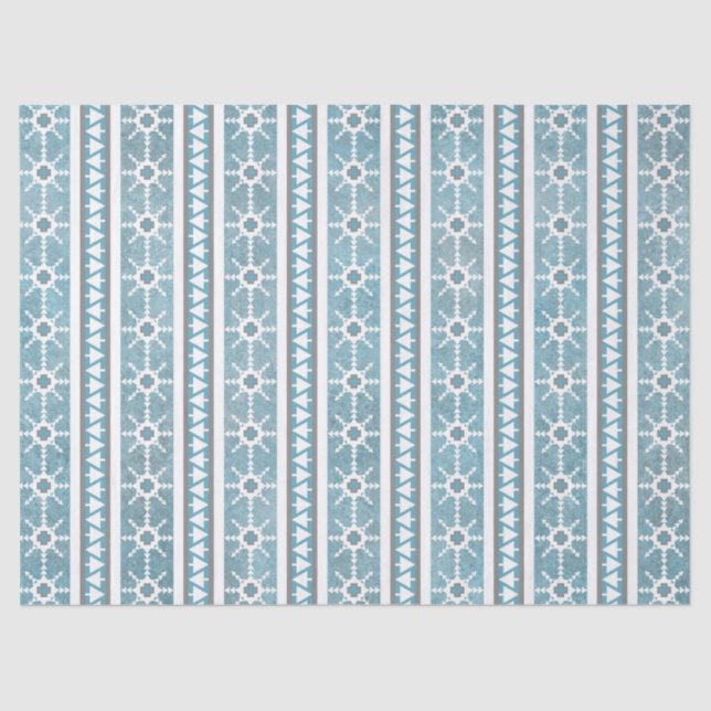 Southwest Winter Snowflakes & Pine Trees Blue Tissue Paper (Front)