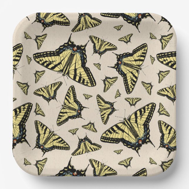 Southwest Yellow Swallowtail Butterflies All Over  Paper Plate (Front)