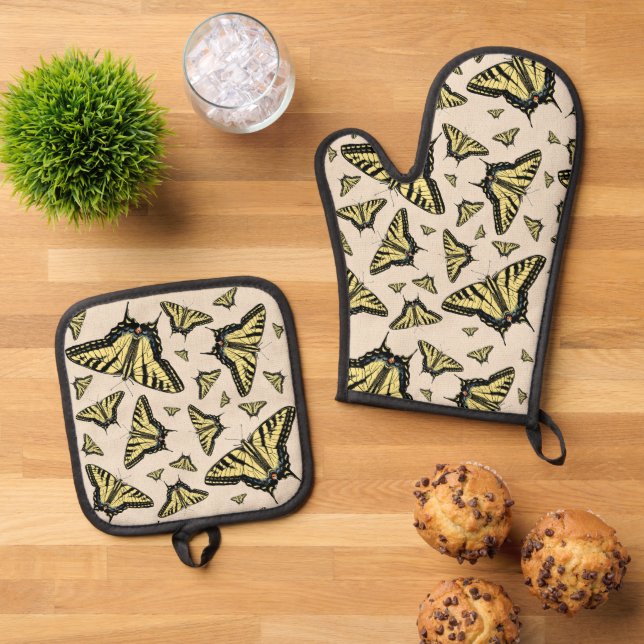 Southwest Yellow Swallowtail Butterflies Pattern Oven Mitt & Pot Holder Set (Top Down)
