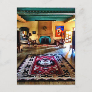 Southwestern Adobe Fireplace Room Hard Wood Floors Postcard