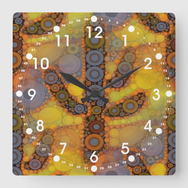 Southwestern Arizona Saguaro Cactus Mosaic Design Square Wall Clock (Front)