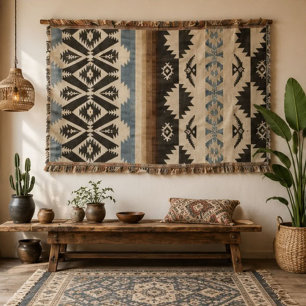 Southwestern Aztec Geometric Pattern in Black Throw Blanket