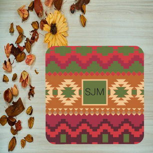 Southwestern Aztec Style Pink Green and Brown Coaster