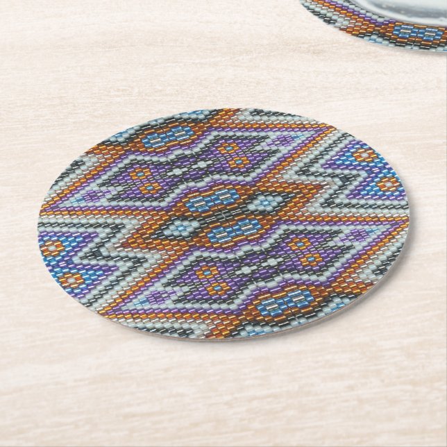 Southwestern Bead Art Round Paper Coaster (Angled)