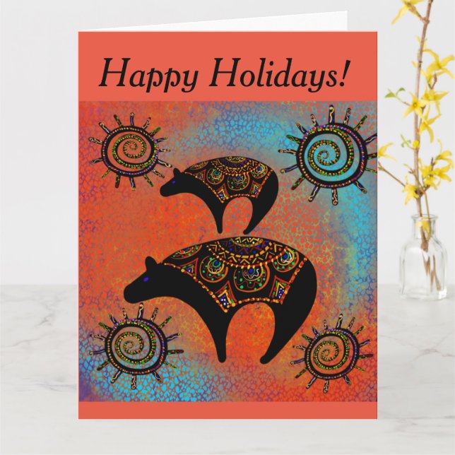 SOUTHWESTERN  BEAR  ART     CARD (Yellow Flower)