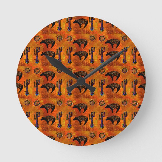 Southwestern Bear Art Round Clock (Front)