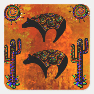 Southwestern Bear Art Square Sticker