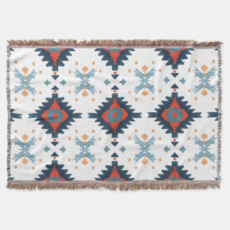Southwestern Blue and Red Geometric Pattern Throw Blanket