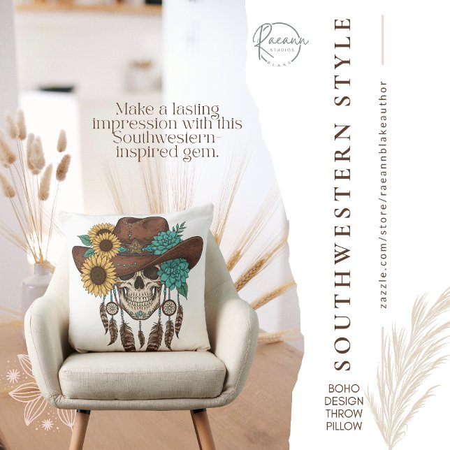 Southwestern Boho Design Skull Throw Pillow (Creator Uploaded)