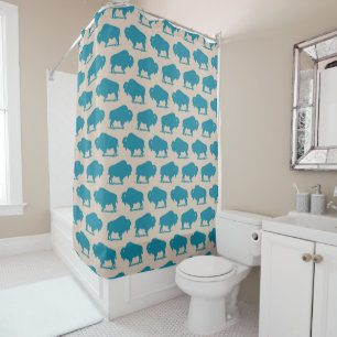 Southwestern Buffalo Pattern Turquoise & Beige Shower Curtain