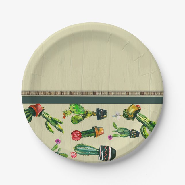 Southwestern Cactus Plant Natural Baby Shower Paper Plate (Front)