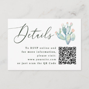 Southwestern Cactus Wedding Details + QR   Website Enclosure Card