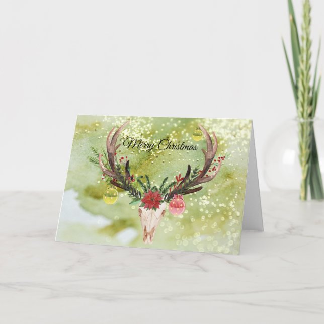 Southwestern Christmas Decorated Animal Skull Holiday Card (Front)