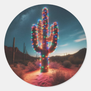 Southwestern Christmas desert cactus Classic Round Sticker