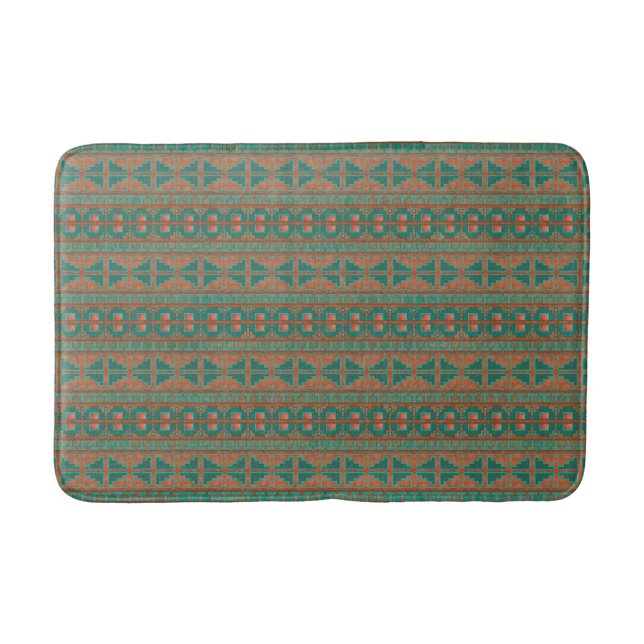 Southwestern Copper Teal Geometric Pattern Medium Bath Mat (Front)