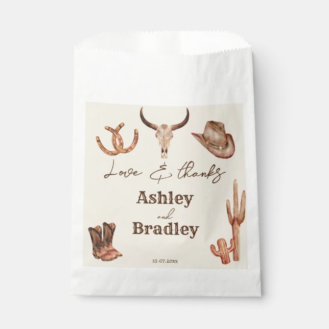 Southwestern country ranch western cowgirl wedding favour bags (Front)