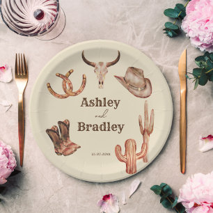 Southwestern country ranch western cowgirl wedding paper plate