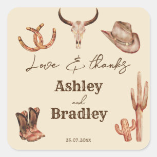 Southwestern country ranch western cowgirl wedding square sticker