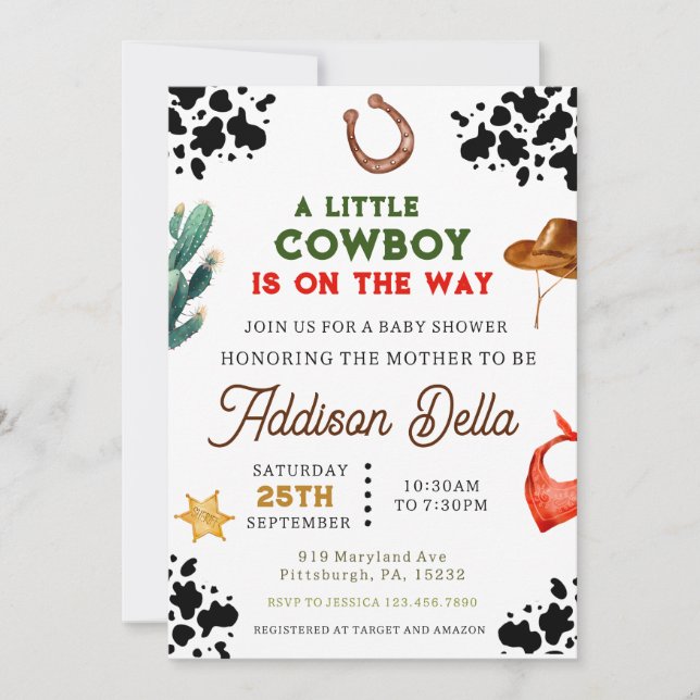 Southwestern Cowgirl Baby Shower Invitation (Front)