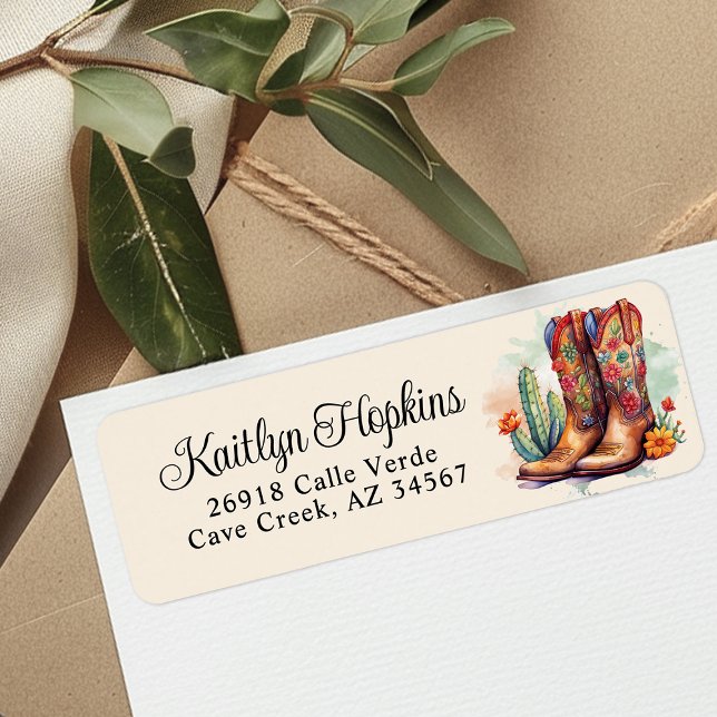 Southwestern Cowgirl Boots Return Address Label (Creator Uploaded)