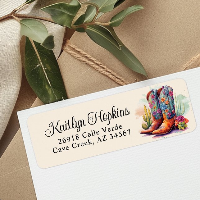 Southwestern Cowgirl Boots Return Address Label (Creator Uploaded)