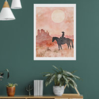 Southwestern Cowgirl Silhouette Desert Sun Artwork