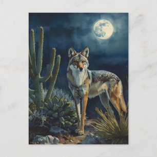 Southwestern Coyote and Moon Desert Postcard