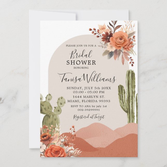 Southwestern Desert Cactus Floral Bridal Shower Invitation (Front)