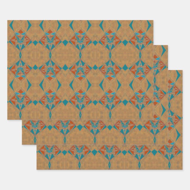 Southwestern Desert Indian Star Man Design Art Wrapping Paper Sheet (Set)