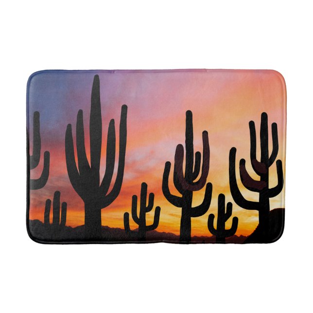 Southwestern Desert Landscape Cactus Sunrise Image Bath Mat (Front)
