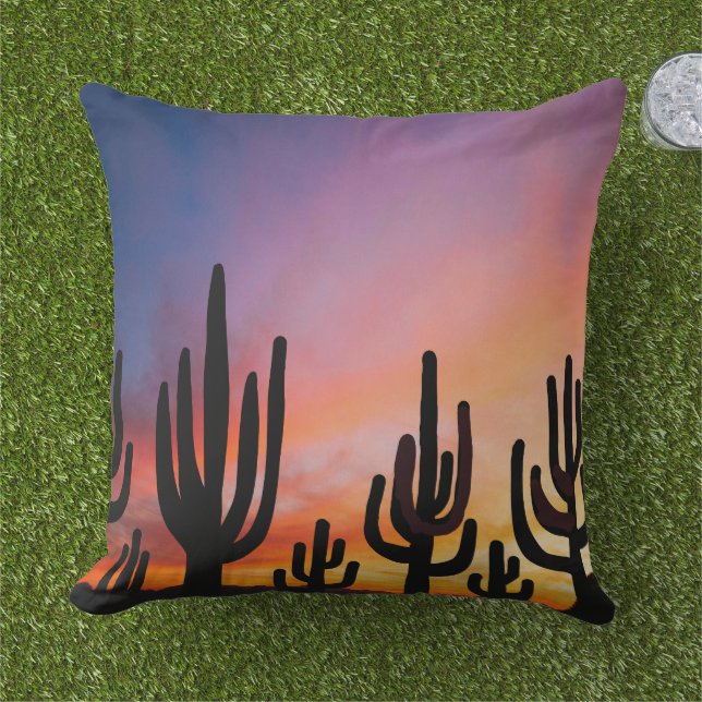 Southwestern Desert Landscape Cactus Sunrise Image Cushion (Grass)