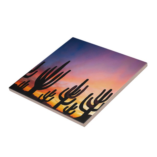 Southwestern Desert Landscape Cactus Sunrise Image Tile (Side)