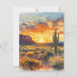 Southwestern Desert Mesa and Saguaro Sunset Postcard