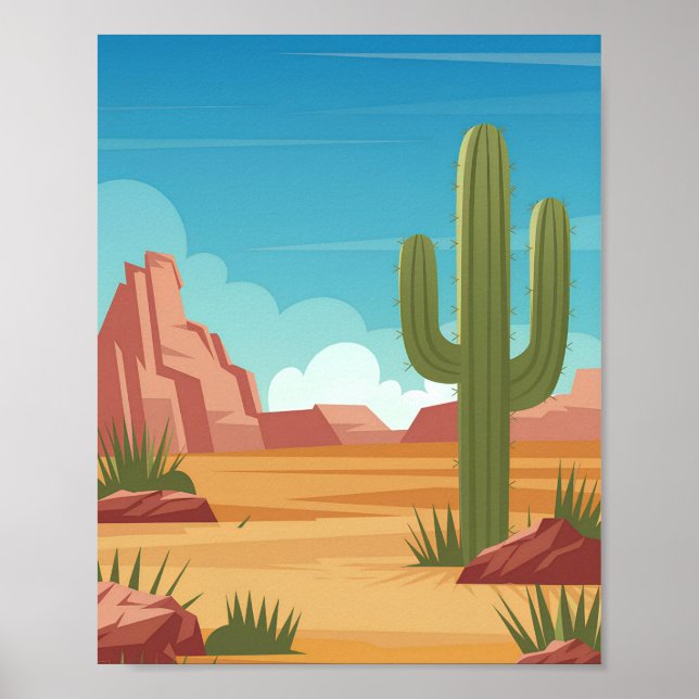 Southwestern Desert Poster – Flat Vector Cactus  (Front)