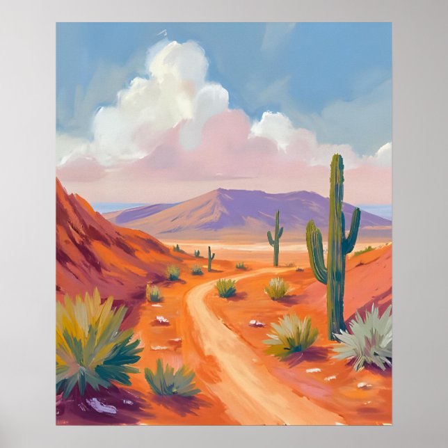 Southwestern Desert Road with Cacti Poster (Front)