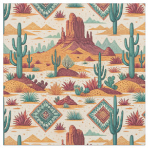 Southwestern Desert Rock Canyon & Cactus Painting Fabric