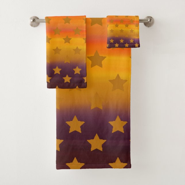 Southwestern Desert Stars And Stripes Abstract Art Bath Towel Set (Insitu)