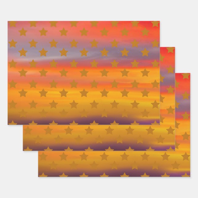 Southwestern Desert Stars And Stripes Abstract Art Wrapping Paper Sheet (Set)