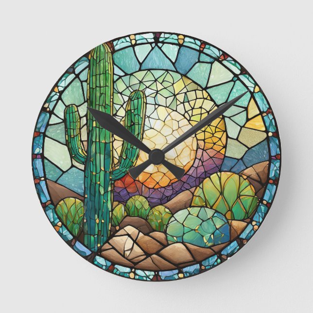 Southwestern Desert Wall Clock, 8" Round Acrylic Round Clock (Front)