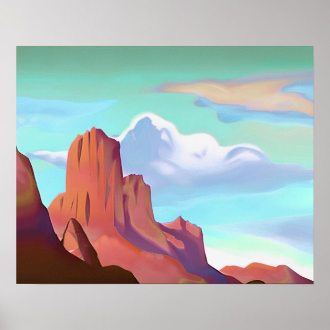 Southwestern Desert with Mountains Minimalist Art Poster (Front)